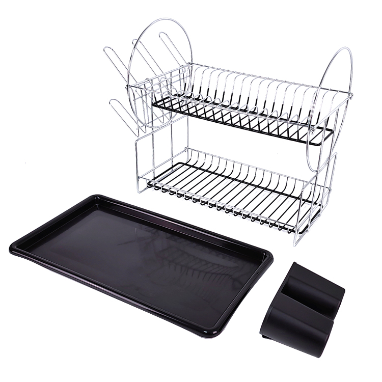 Zhaosheng Hardware - Escurridor de platos de acero inoxidable de 2 niveles con soporte para utensilios de drenaje
