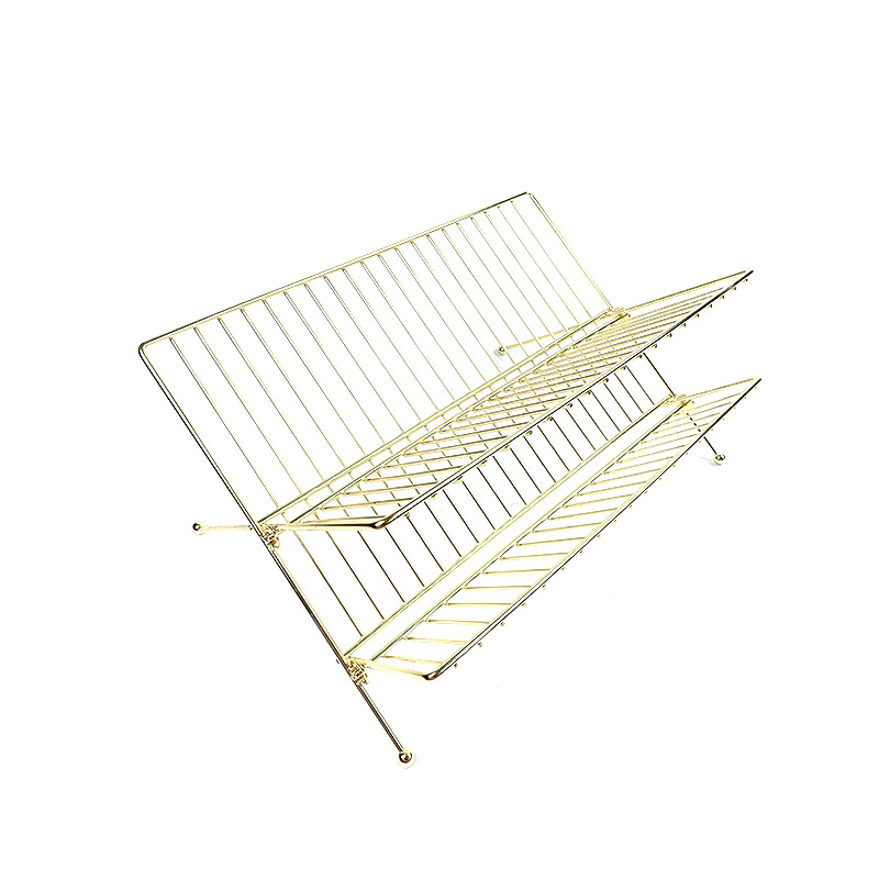 Zhaosheng Hardware - Escurreplatos plegable de alambre de metal de 2 niveles, chapado en oro