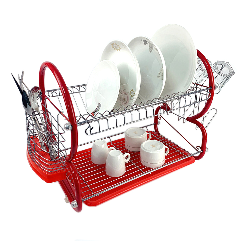 Zhaosheng Hardware - Estante para secar platos de cocina de 2 niveles, color rojo