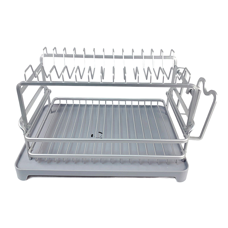 Zhaosheng Hardware - Estante para platos de aluminio, estante para secar platos de cocina de 2 niveles