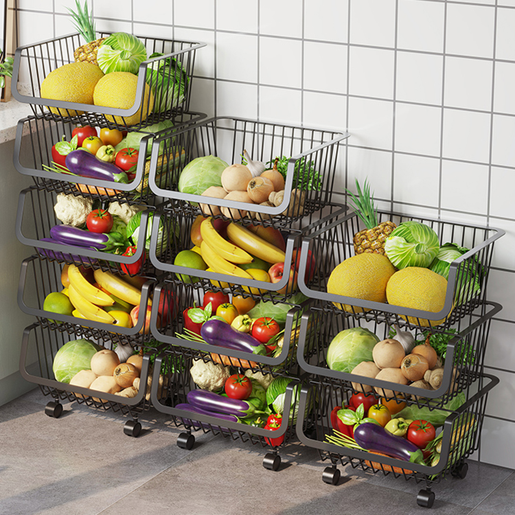 Zhaosheng Hardware - Contenedores apilables para almacenamiento de cebollas y patatas Cesta para frutas y verduras con ruedas Carro con ruedas de metal