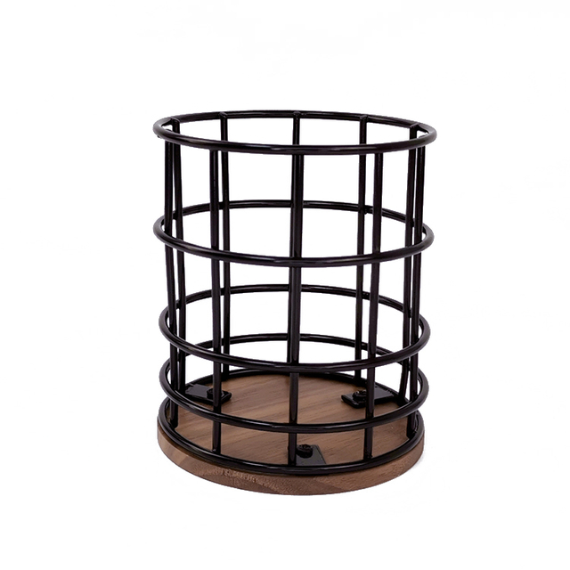 Zhaosheng Hardware-Soporte para lápices de alambre de metal, contenedor de escritorio para oficina, organizador de escritorio, portalápices de metal de bambú de madera