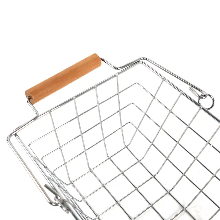 Zhaosheng Hardware - Almacenamiento de mesa de cesta de alambre pequeño decorativo con mango de madera