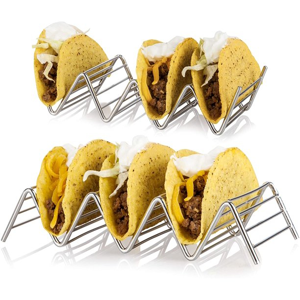 Zhaosheng Hardware - Bandeja para tacos personalizada, paquete de 6 soportes para tacos de acero inoxidable, soporte para tacos cromado