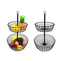 Zhaosheng Hardware - Accesorios de cocina Hogar Cesta de frutas de alambre de metal negro Cesta de frutas de 2 niveles