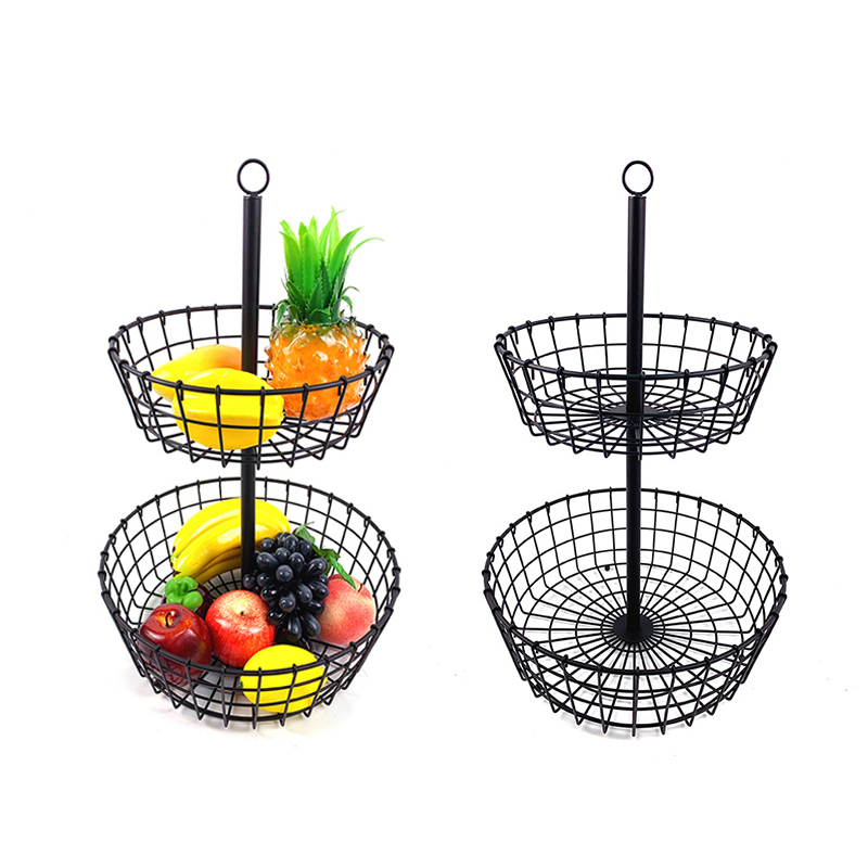 Zhaosheng Hardware - Accesorios de cocina Hogar Cesta de frutas de alambre de metal negro Cesta de frutas de 2 niveles