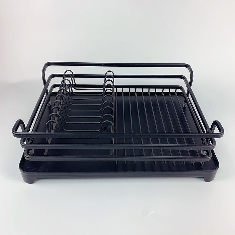Zhaosheng Hardware - Escurridor de platos de cocina de un solo nivel, estante para platos de aluminio negro