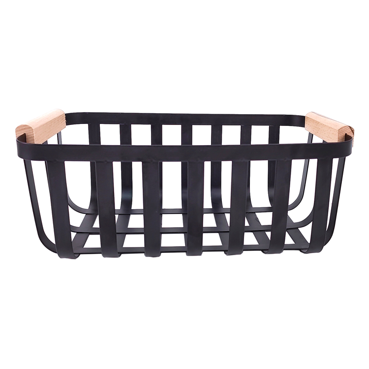 Zhaosheng Hardware - Organizador de encimera de baño, despensa de cocina, cesta de almacenamiento de hierro y metal con mango de madera