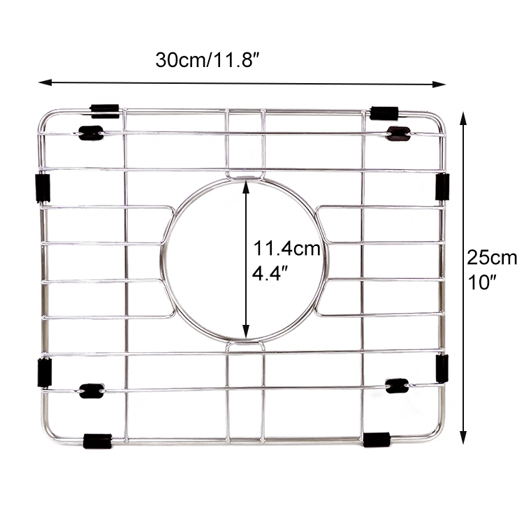 Rejilla de fregadero de acero inoxidable de 11,8' X 10' para fregadero de granja con orificio de drenaje central Ø3 Ø6
