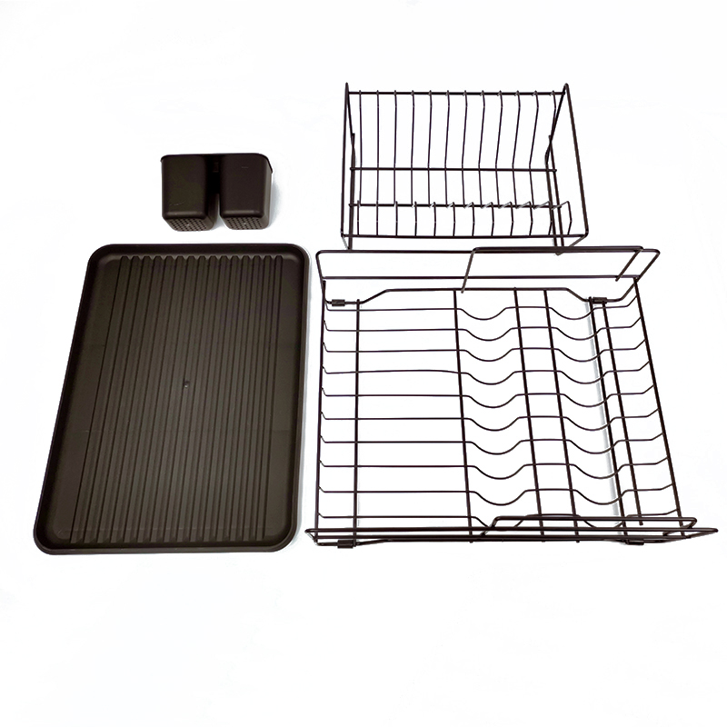 Zhaosheng Hardware - Escurreplatos desmontable de 2 niveles con bandeja de goteo de plástico y soporte para utensilios