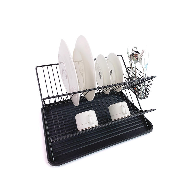 Zhaosheng Hardware - Rejilla para secar platos de 2 niveles, soporte para platos, escurridor de platos plegable de alambre de metal
