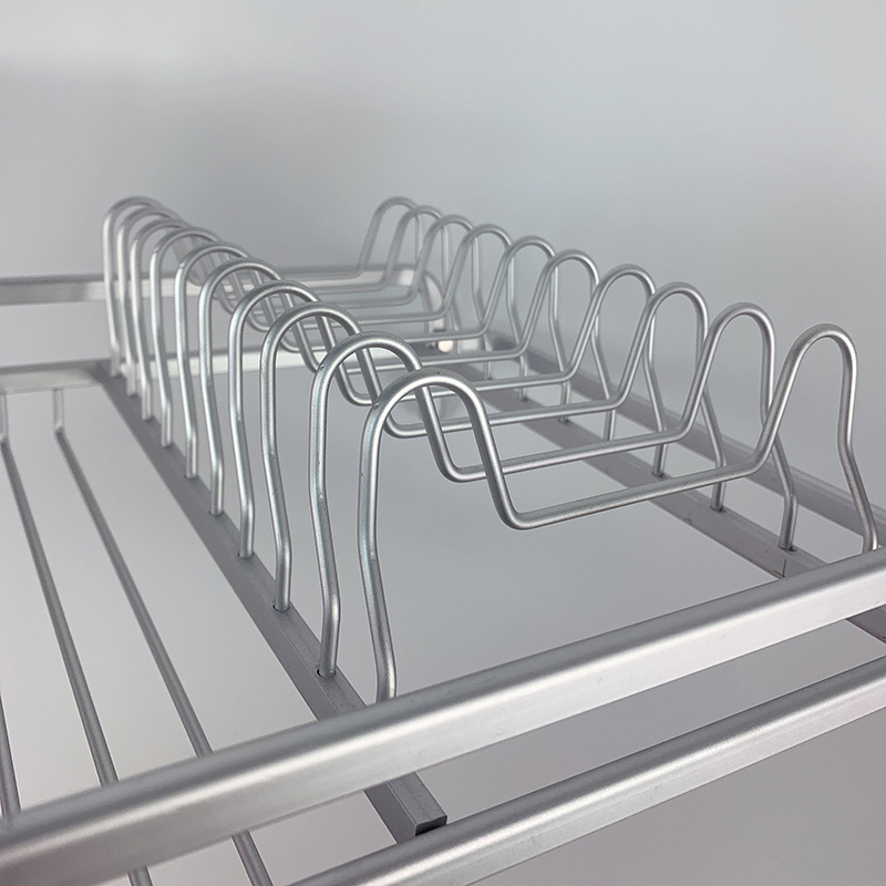 Zhaosheng Hardware - Rejilla para secar platos de aluminio de 2 niveles con escurridor y soporte para utensilios