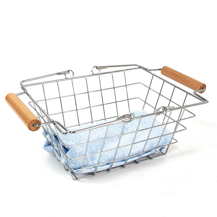 Zhaosheng Hardware - Almacenamiento de mesa de cesta de alambre pequeño decorativo con mango de madera