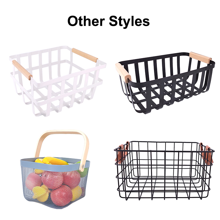 Zhaosheng Hardware - Cesta de alambre de metal, organizador de cocina para el hogar, despensa, cesta de almacenamiento de alimentos con mango de madera
