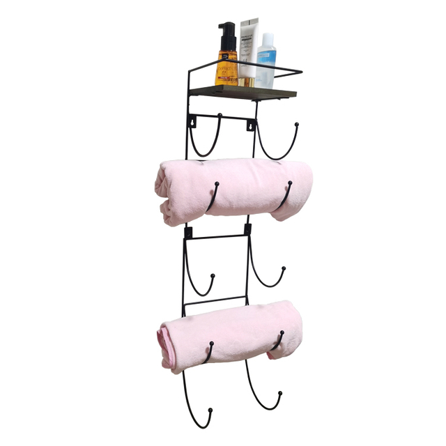 Zhaosheng - Toallero de baño de Acero Toallero de baño montado en la Pared de Metal con Estante Superior de Madera