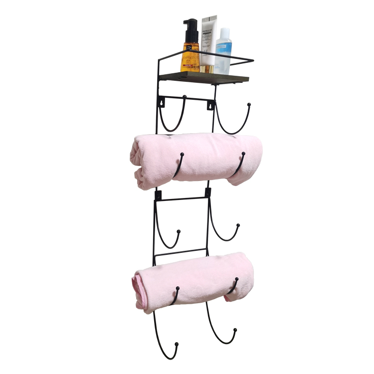 Zhaosheng - Toallero de baño de Acero Toallero de baño montado en la Pared de Metal con Estante Superior de Madera