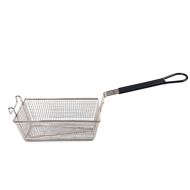 Zhaosheng Hardware - Cesta rectangular para freír, cesta comercial para freír con mango recubierto de negro