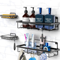 Zhaosheng Hardware - Estantes de almacenamiento para colgar autoadhesivos, color negro, montado en la pared, organizador, estante de baño, carrito de ducha