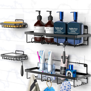 Zhaosheng Hardware - Estantes de almacenamiento para colgar autoadhesivos, color negro, montado en la pared, organizador, estante de baño, carrito de ducha