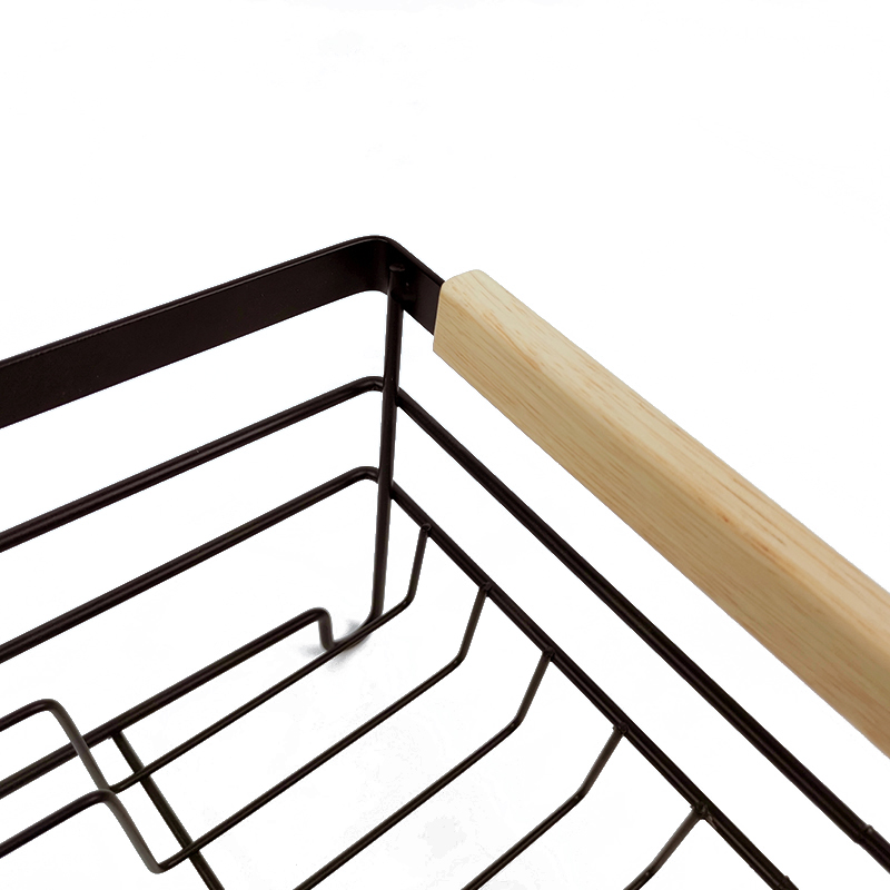 Zhaosheng Hardware - Escurridor de platos de acero con mango de madera, negro