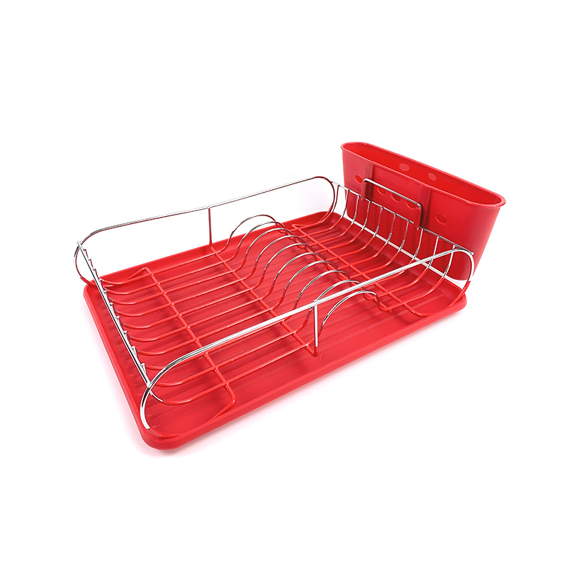 Zhaosheng Hardware - Escurridor de platos de cocina con bandeja de goteo de plástico rojo y soporte para utensilios
