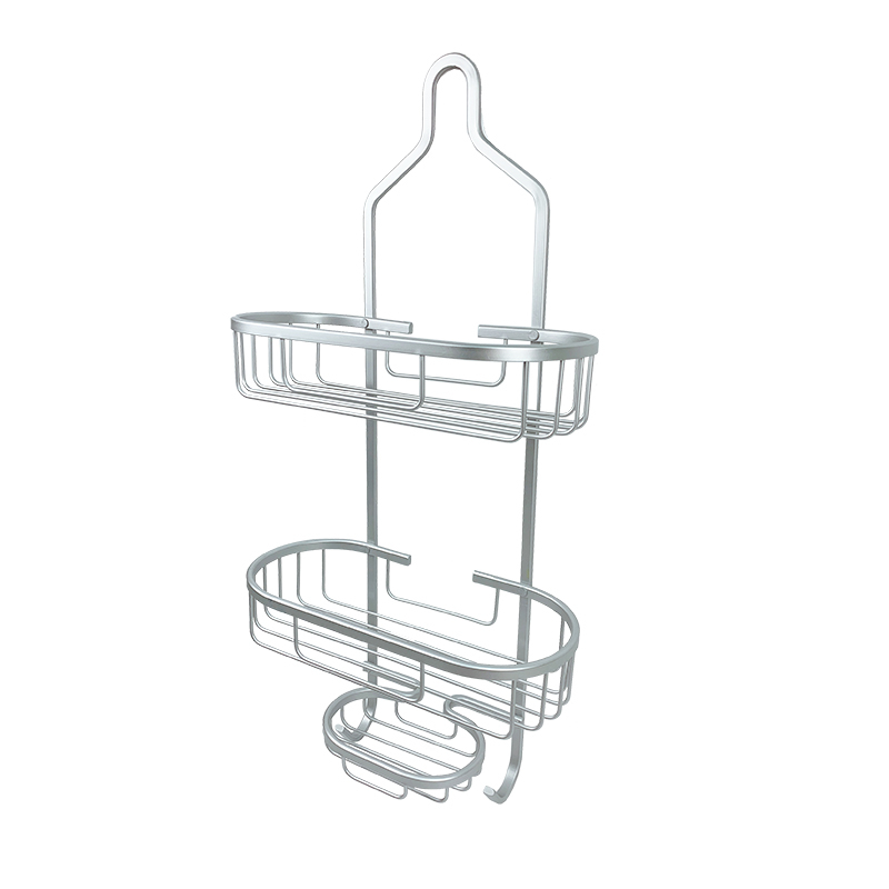 Zhaosheng - Organizador de ducha de aluminio inoxidable, estante de almacenamiento para baño colgante, estante de ducha con 2 ganchos