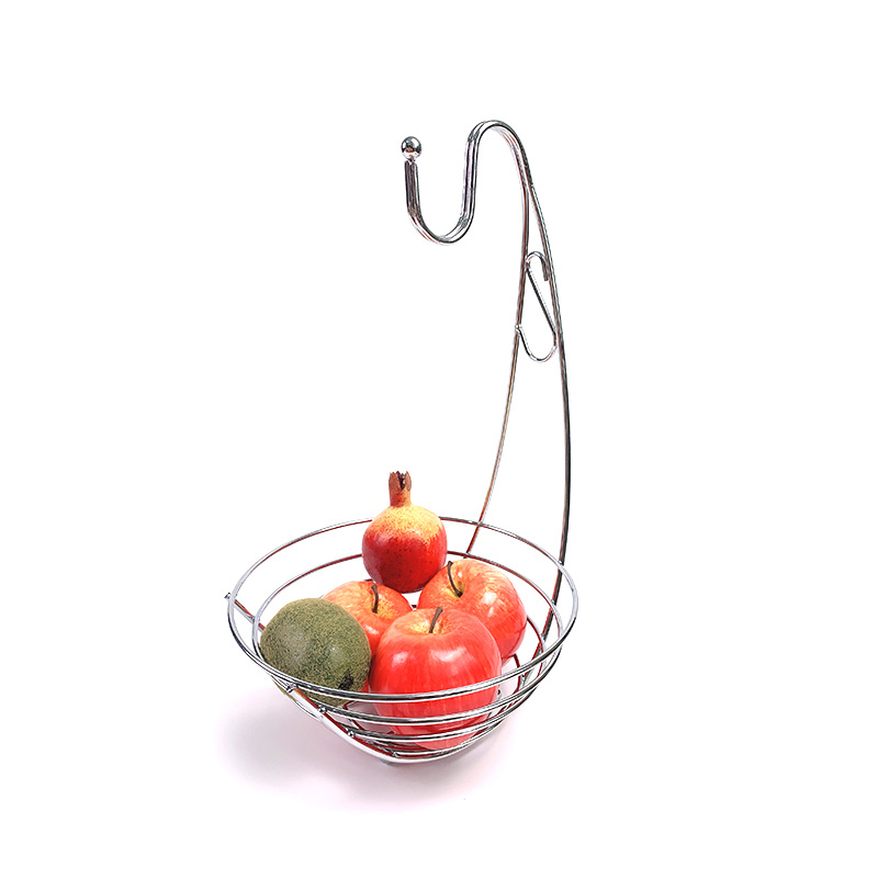 Zhaosheng Hardware - Cesta redonda de metal para almacenamiento de frutas, soporte para pan, frutero de cocina con colgador de plátano