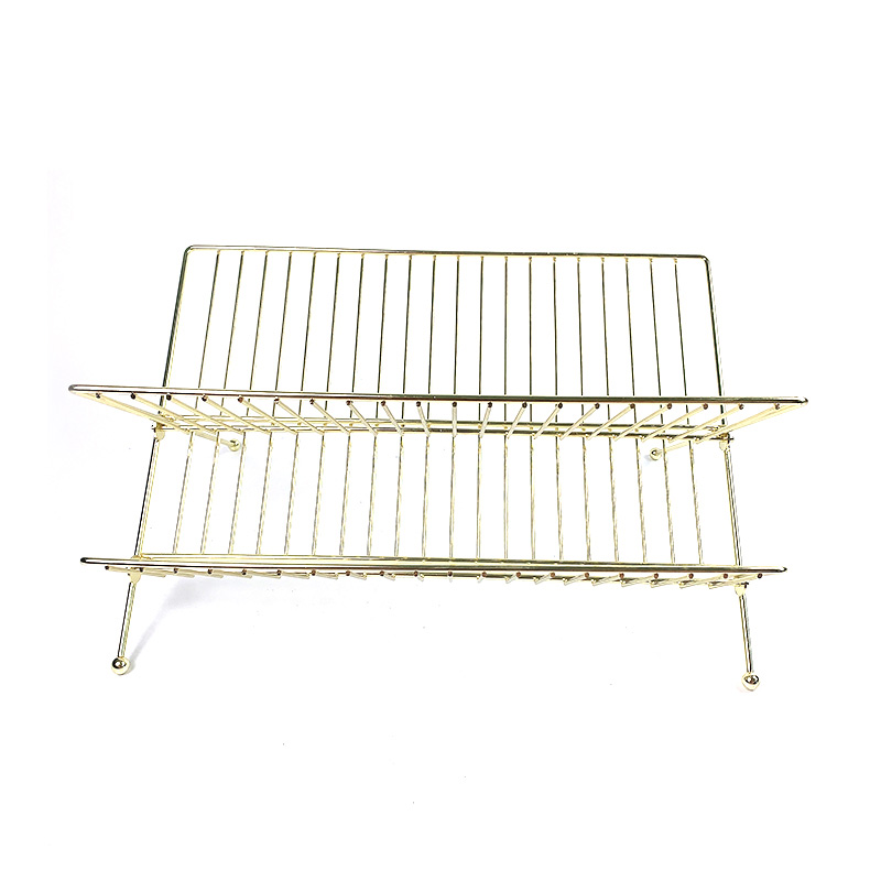 Zhaosheng Hardware - Escurreplatos plegable de alambre de metal de 2 niveles, chapado en oro