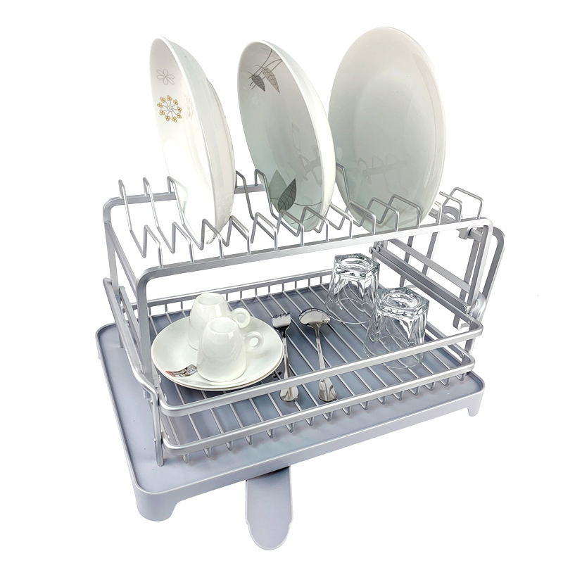 Zhaosheng Hardware - Estante para platos de aluminio, estante para secar platos de cocina de 2 niveles