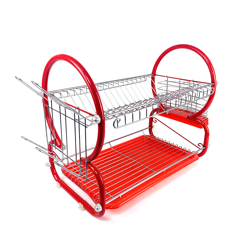 Zhaosheng Hardware - Estante para secar platos de cocina de 2 niveles, color rojo