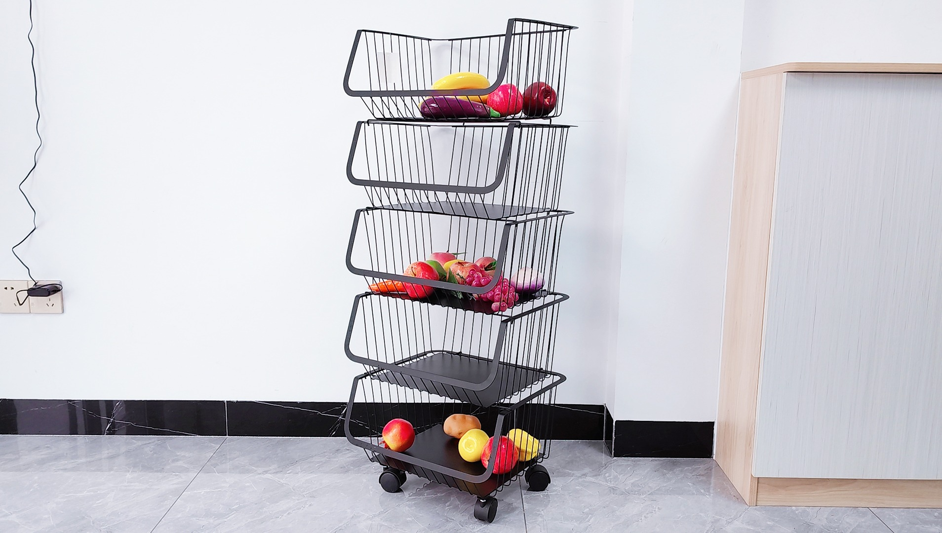 Zhaosheng Hardware - Cesta de almacenamiento de metal de 4 niveles para frutas y verduras