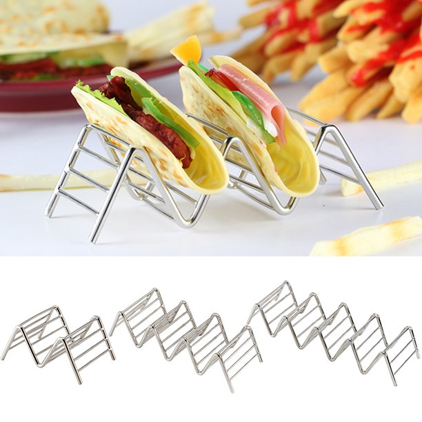 Zhaosheng Hardware - Bandeja para tacos personalizada, paquete de 6 soportes para tacos de acero inoxidable, soporte para tacos cromado