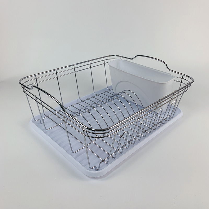 Zhaosheng Hardware - Rejilla para secar platos de alambre con bandeja de goteo blanca y soporte para utensilios