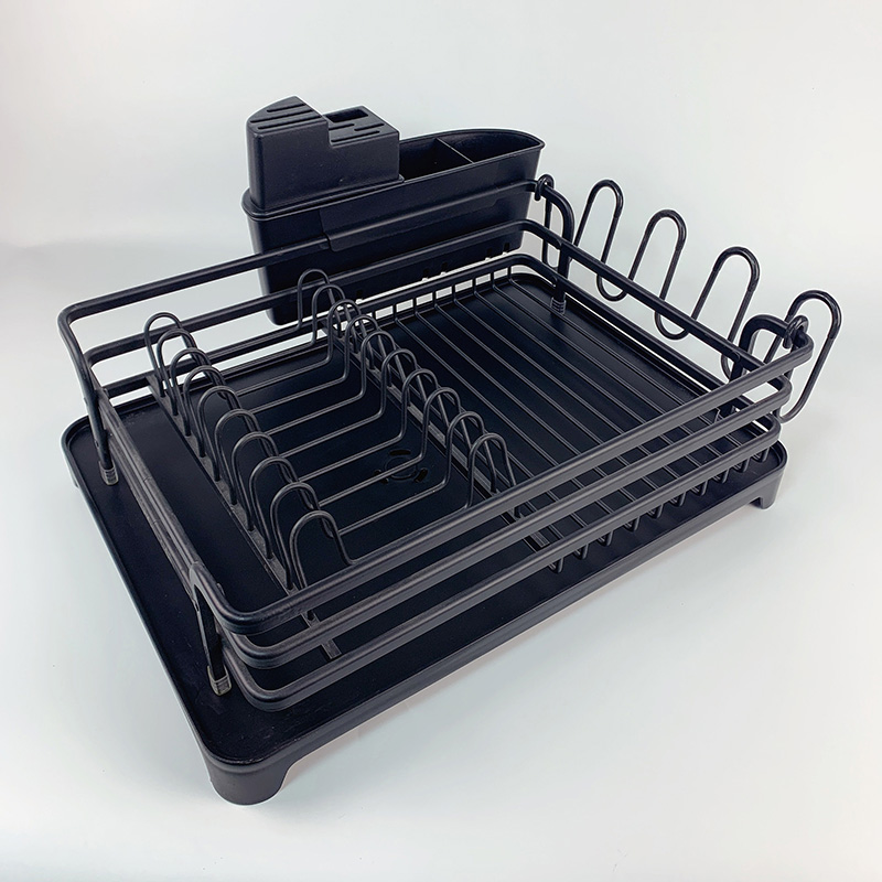 Zhaosheng Hardware - Escurridor de platos de cocina de un solo nivel, estante para platos de aluminio negro