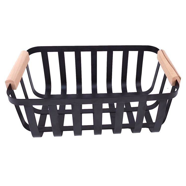 Zhaosheng Hardware - Organizador de encimera de baño, despensa de cocina, cesta de almacenamiento de hierro y metal con mango de madera