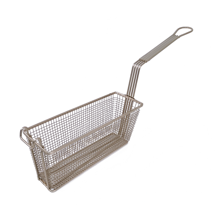 Zhaosheng Hardware - Cesta rectangular para freír, niquelada, con mango de PVC gris