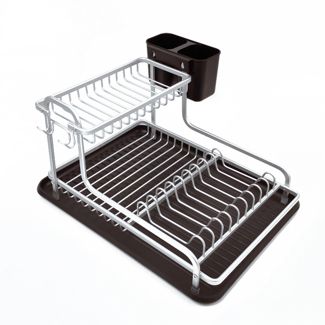 Zhaosheng Hardware - Escurridor de platos de aluminio a prueba de óxido de 2 niveles