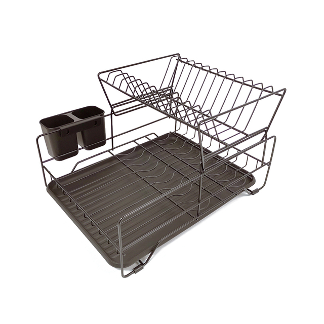Zhaosheng Hardware - Escurreplatos desmontable de 2 niveles con bandeja de goteo de plástico y soporte para utensilios