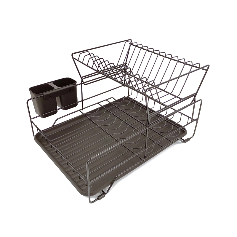 Zhaosheng Hardware - Escurreplatos desmontable de 2 niveles con bandeja de goteo de plástico y soporte para utensilios