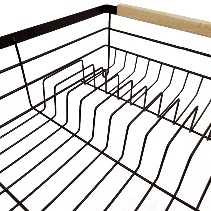 Zhaosheng Hardware - Escurridor de platos de acero con mango de madera, negro