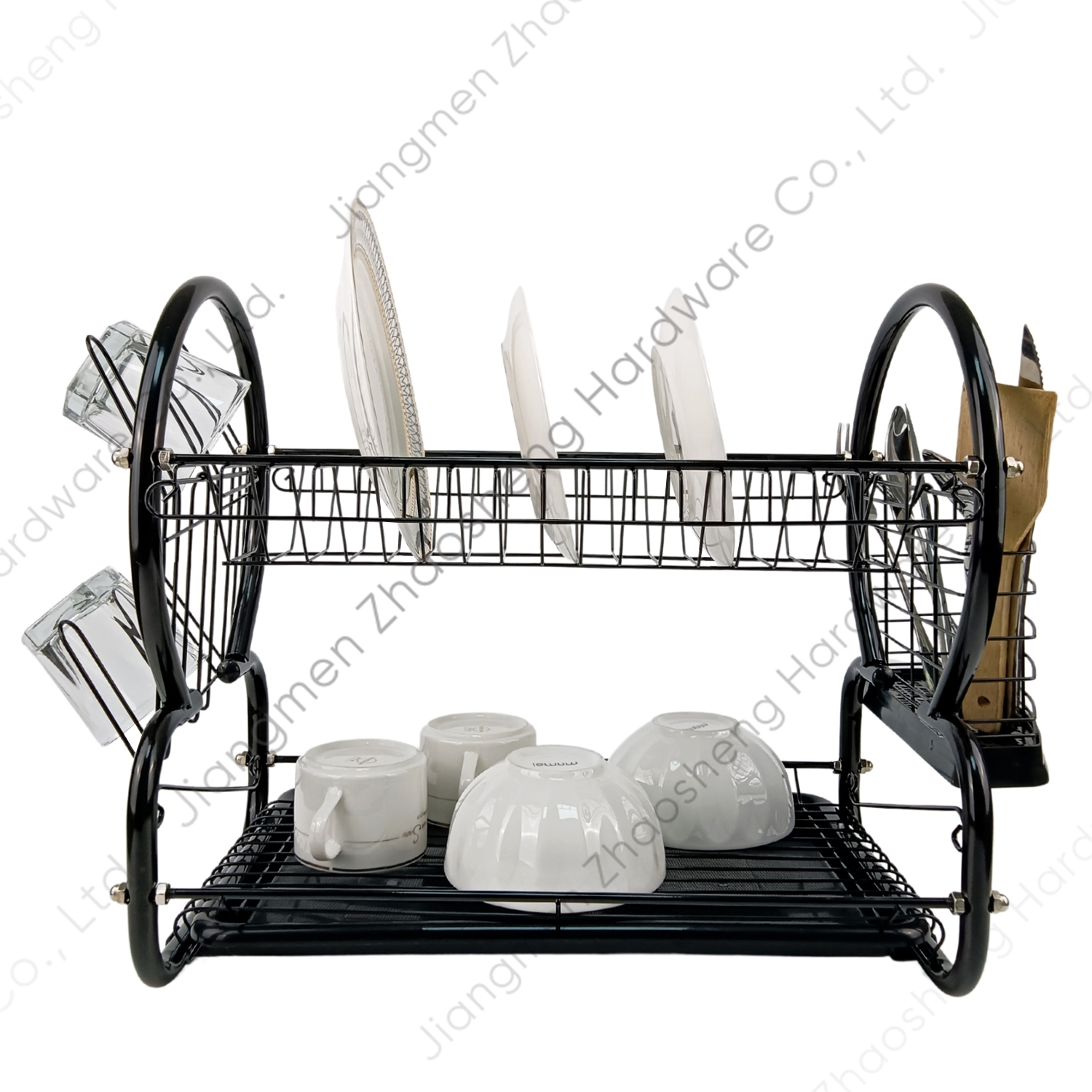 Zhaosheng Hardware - Rejilla para secar platos de 2 niveles con bandeja de PP/soporte para utensilios