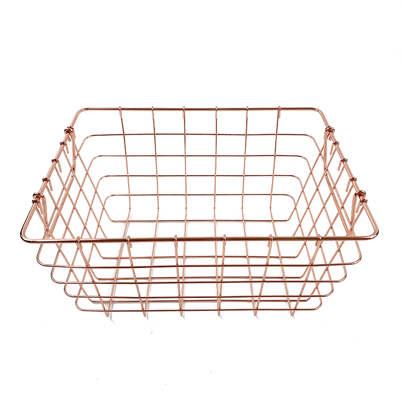 Zhaosheng Hardware - Cestas decorativas para congelador para el hogar, cesta de almacenamiento de alambre de oro rosa con asa