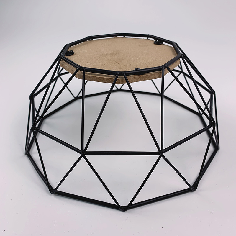Zhaosheng Hardware -Cesta redonda de pan negra, frutero de acero y metal, base de bambú, cesta de frutas de alambre de almacenamiento de cocina
