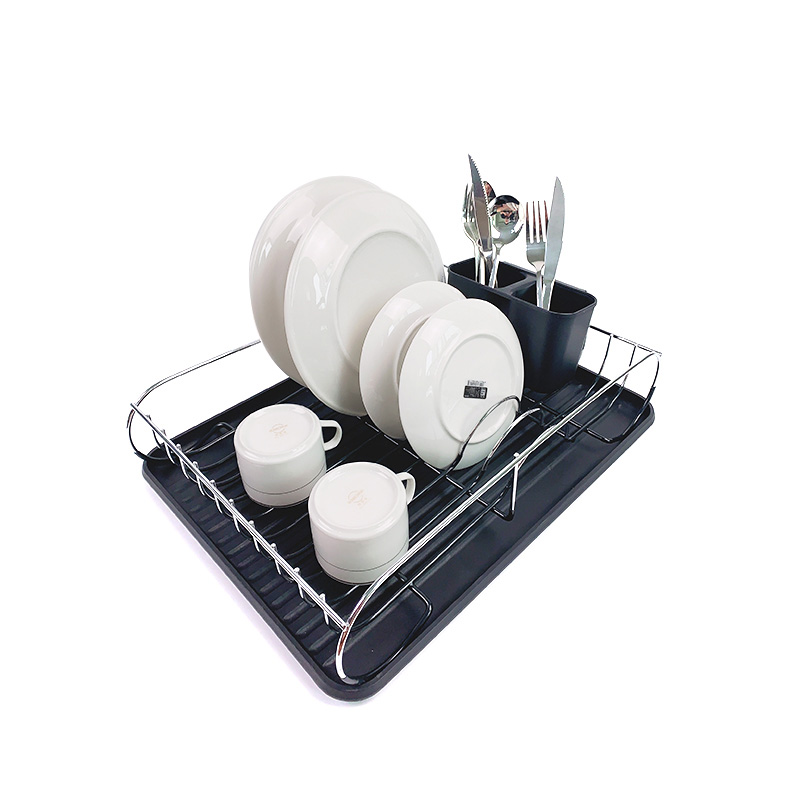 Zhaosheng Hardware - Escurridor de platos con bandeja de goteo negra y soporte para utensilios
