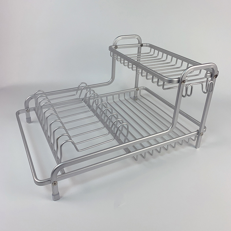 Zhaosheng Hardware - Rejilla para secar platos de aluminio de 2 niveles con escurridor y soporte para utensilios