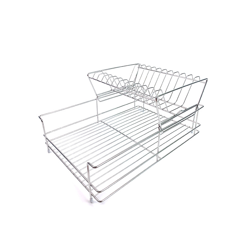 Zhaosheng Hardware - Estante para platos de acero inoxidable, escurridor de platos de 2 niveles, ideal para platos, platos, tazas y cuencos