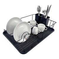 Zhaosheng Hardware - Escurreplatos de alambre de metal, color negro, con soporte para utensilios y bandeja de goteo