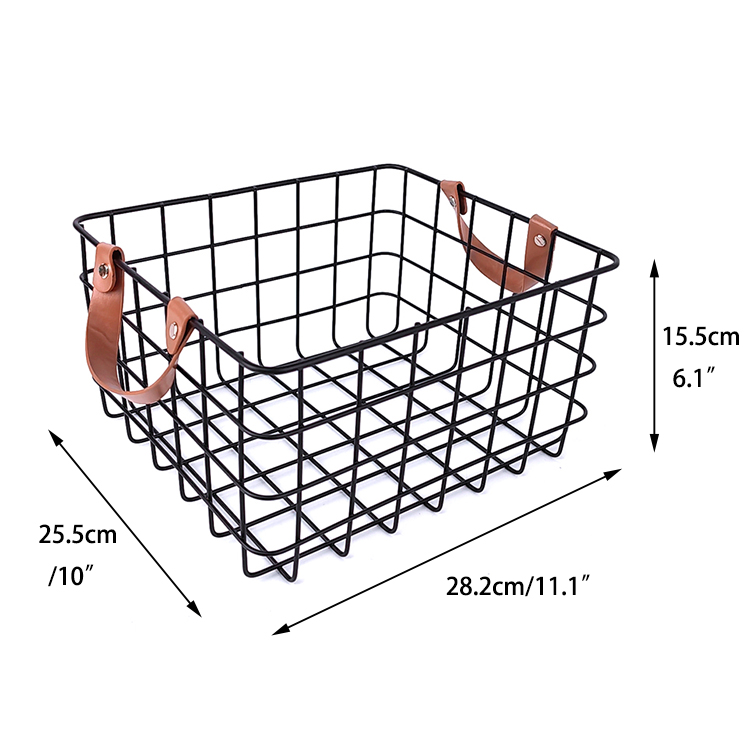 Zhaosheng Hardware - Cesta de alambre de metal para cocina, baño, organizador, cestas decorativas para almacenamiento con mango de cuero