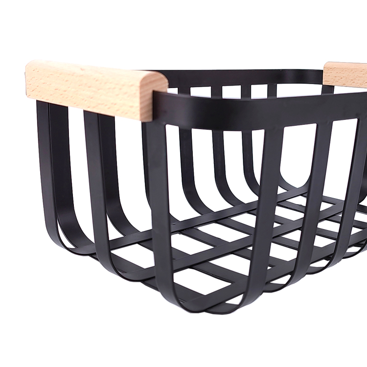 Zhaosheng Hardware - Organizador de encimera de baño, despensa de cocina, cesta de almacenamiento de hierro y metal con mango de madera