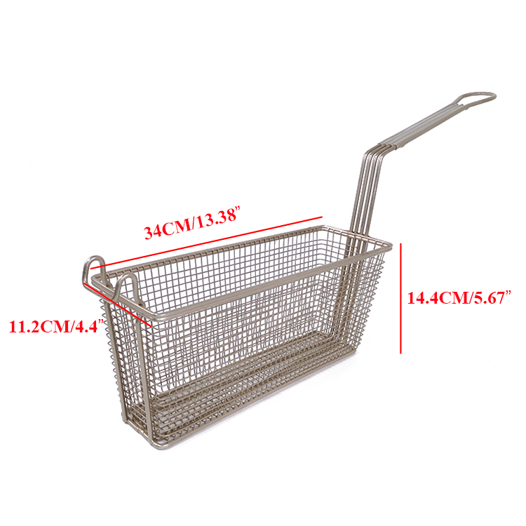 Zhaosheng Hardware - Cesta rectangular para freír, niquelada, con mango de PVC gris